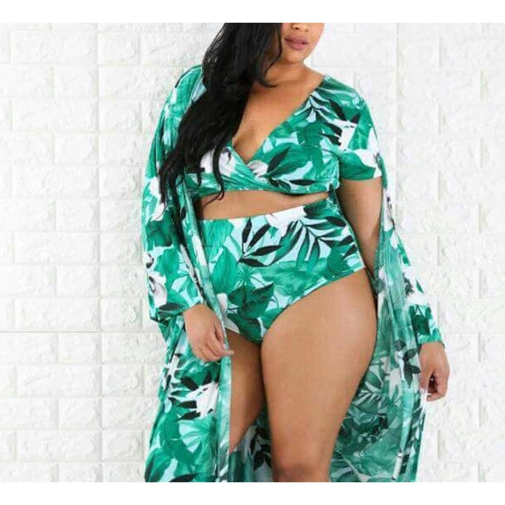 Women plus size 2 piece swimsuit cover-up beach wear bikini